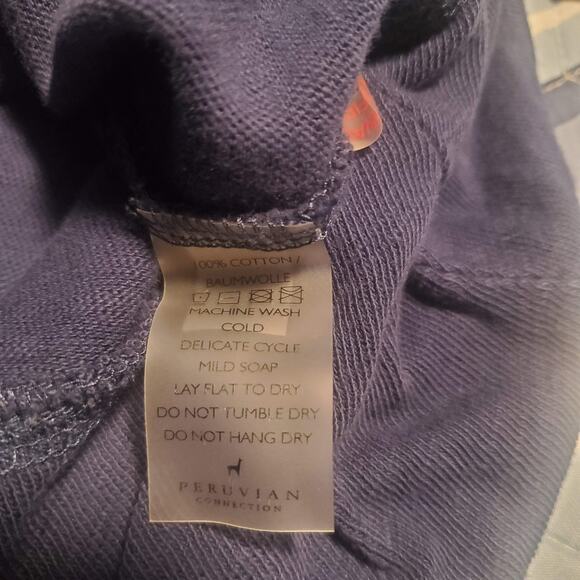 Peruvian Connection Sz M Oversized Blue Thin Cotton Sweater Thumbholes Twist Hem - Picture 6 of 8